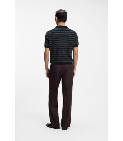 Boss Cotton Blend Knit Polo With Horizontal Stripe Dark Blue