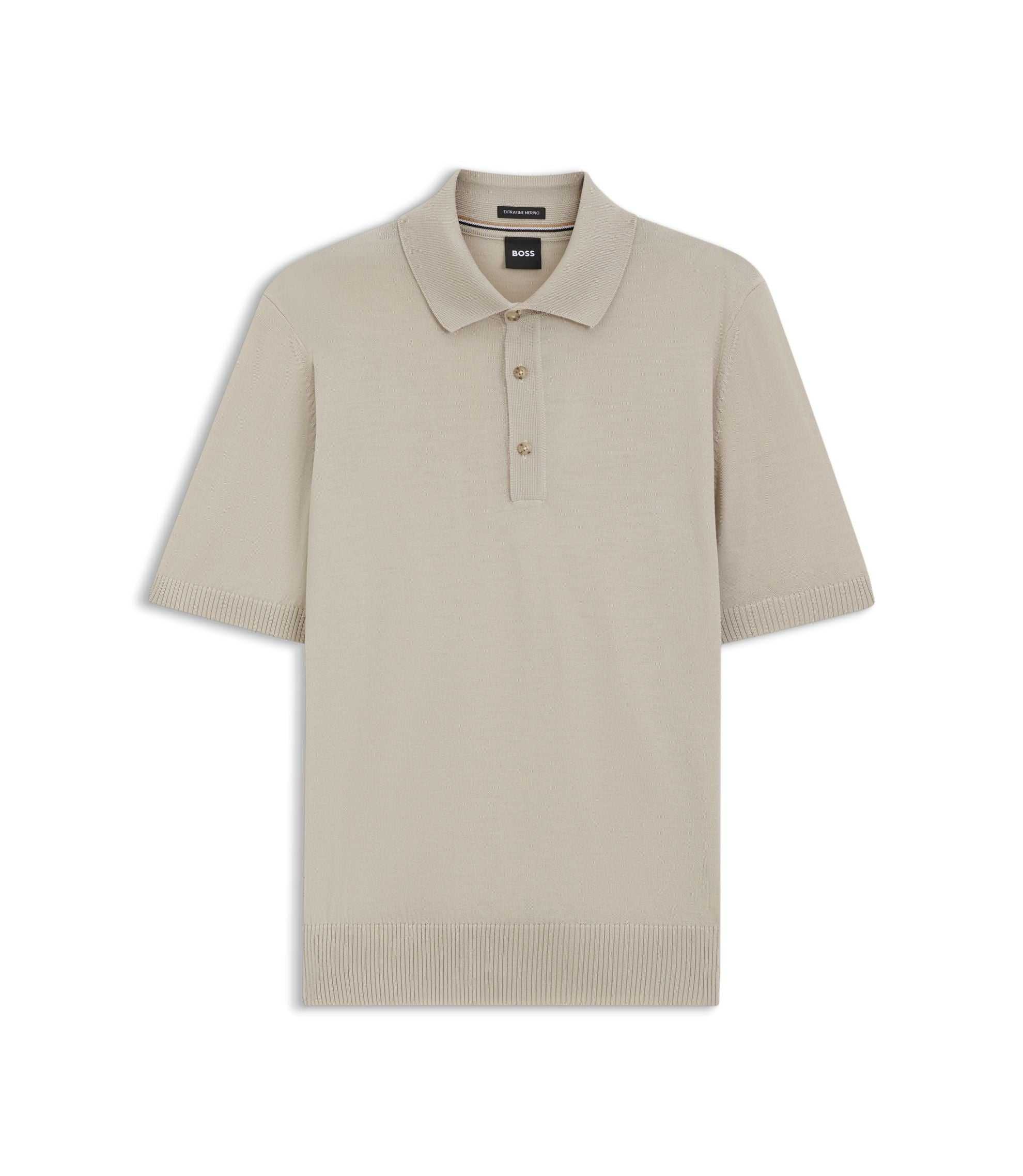 Boss Knit Polo In Virgin Wool Light Beige