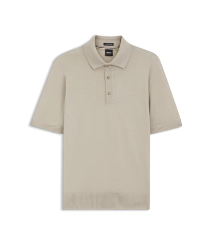 Boss Knit Polo In Virgin Wool Light Beige