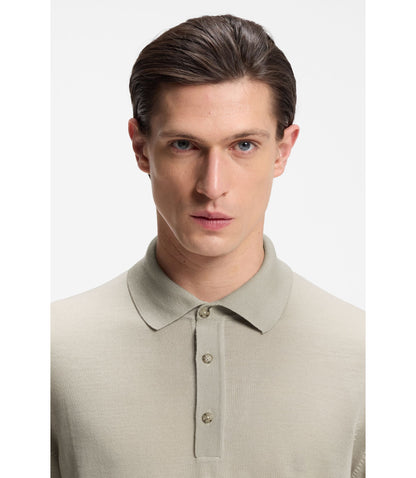 Boss Knit Polo In Virgin Wool Light Beige