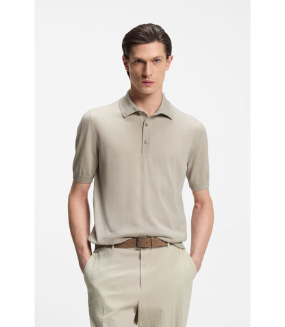 Boss Knit Polo In Virgin Wool Light Beige