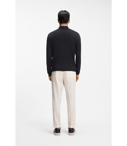 Boss Silk Cardigan With Mesh Paneling Dark Blue