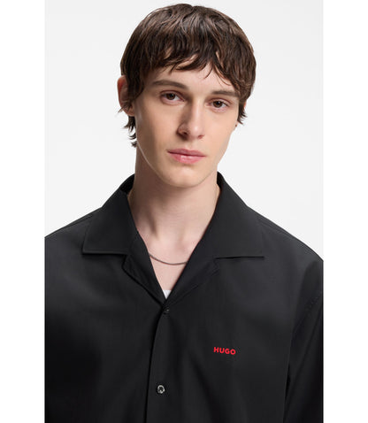 Hugo Oversized Fit Shirt In Paper Touch Cotton Black