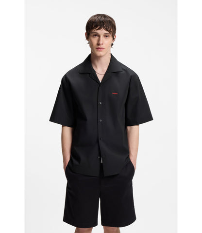 Hugo Oversized Fit Shirt In Paper Touch Cotton Black