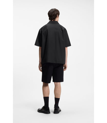 Hugo Oversized Fit Shirt In Paper Touch Cotton Black