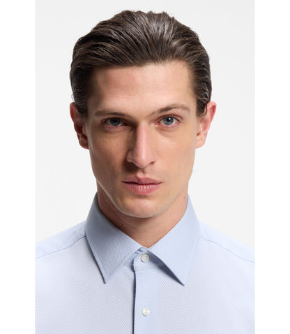 Boss Easy Iron Regular Fit Shirt In Stretch Cotton Dobby Light Blue