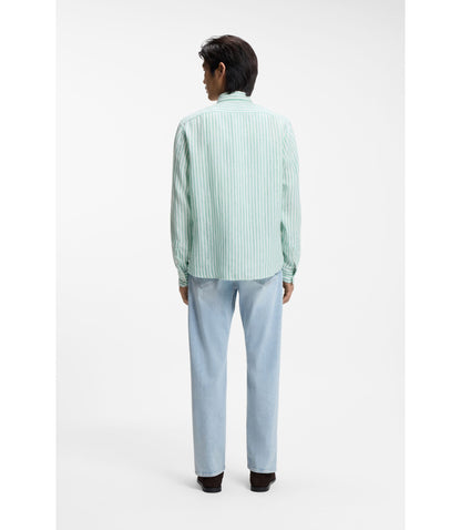 Boss Regular Fit Shirt In Striped Linen Light Green