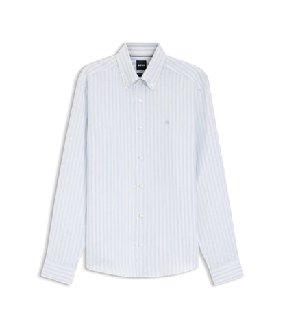 Boss Regular Fit Shirt In Striped Linen Light Blue