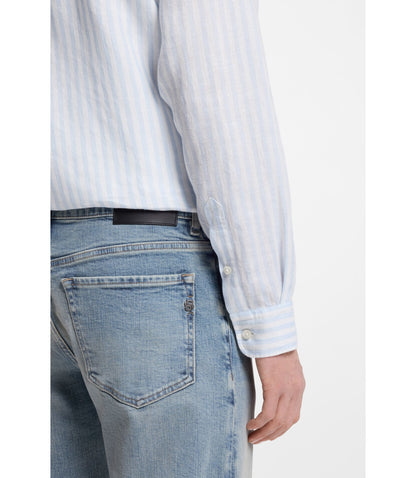 Boss Regular Fit Shirt In Striped Linen Light Blue