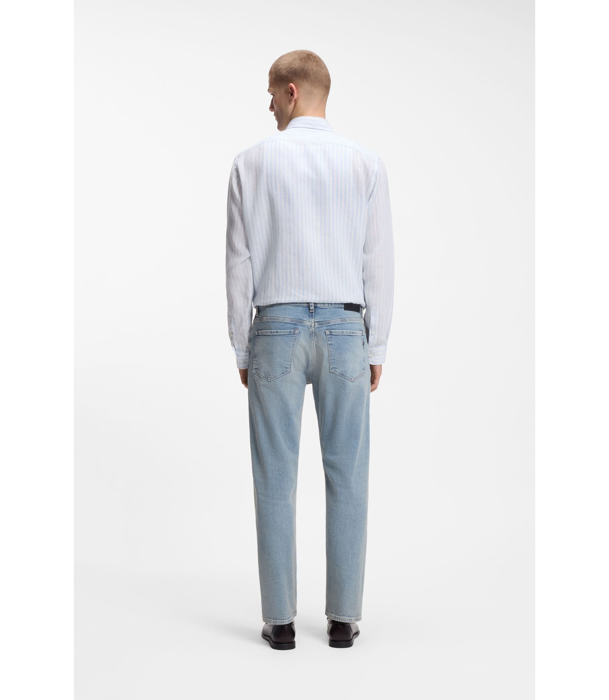 Boss Regular Fit Shirt In Striped Linen Light Blue