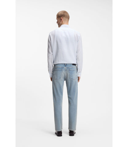 Boss Regular Fit Shirt In Striped Linen Light Blue
