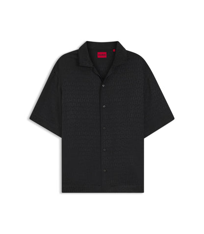 Hugo Oversized Fit Shirt With Jacquard Pattern Black