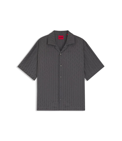 Hugo Oversized Fit Shirt With Jacquard Pattern Dark Grey