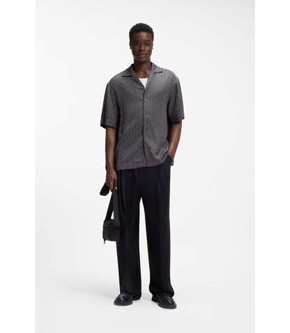 Hugo Oversized Fit Shirt With Jacquard Pattern Dark Grey