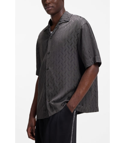 Hugo Oversized Fit Shirt With Jacquard Pattern Dark Grey
