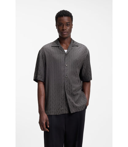 Hugo Oversized Fit Shirt With Jacquard Pattern Dark Grey