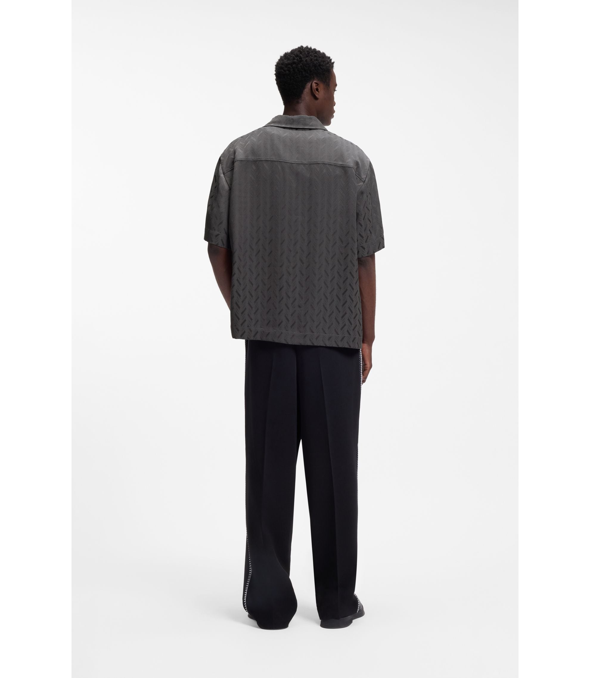 Hugo Oversized Fit Shirt With Jacquard Pattern Dark Grey