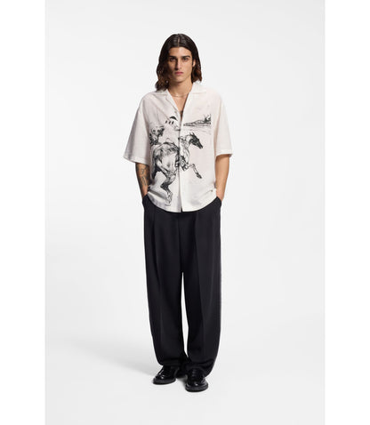 Hugo Oversized Fit Shirt With Horse Racing Print White