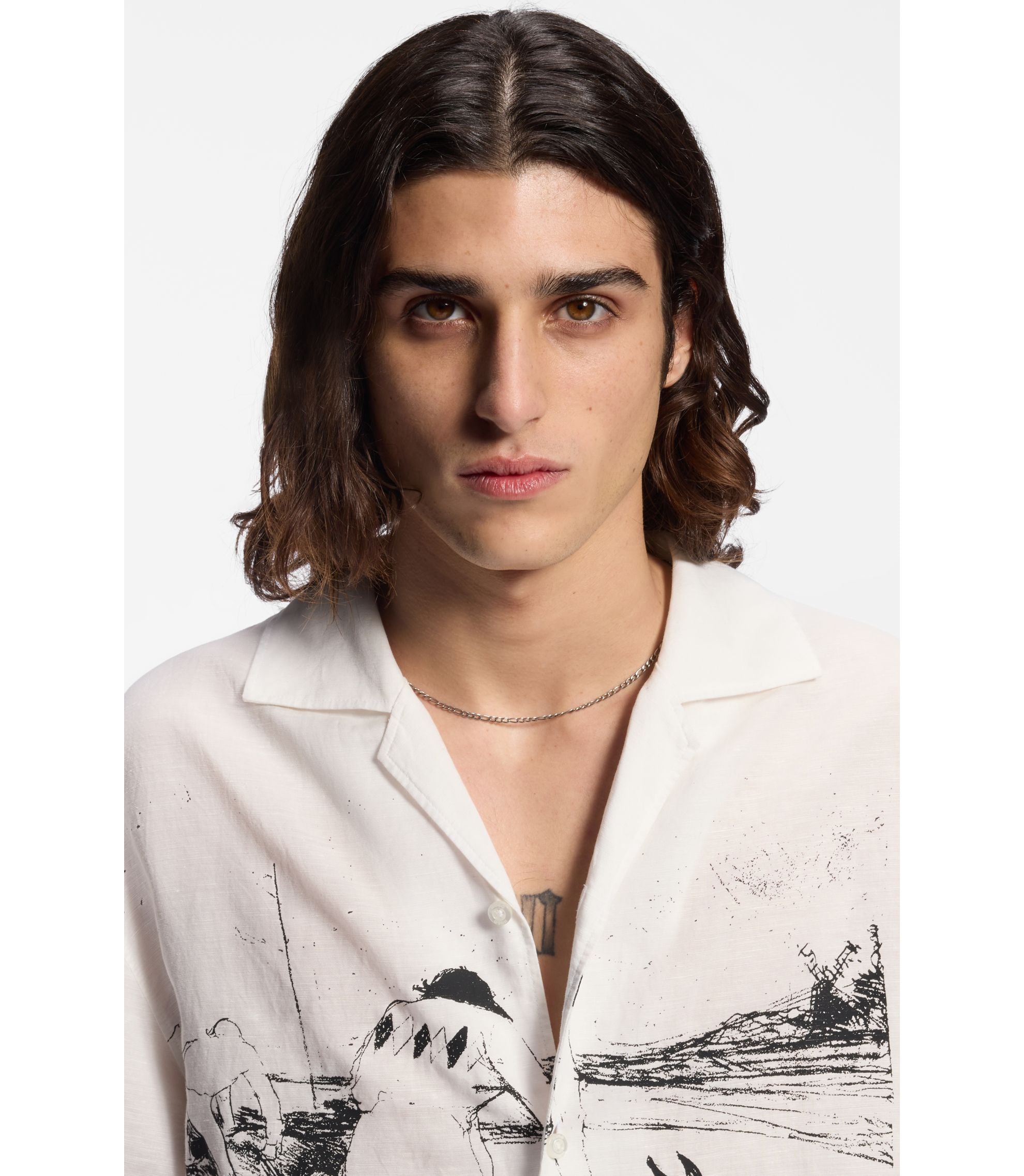 Hugo Oversized Fit Shirt With Horse Racing Print White