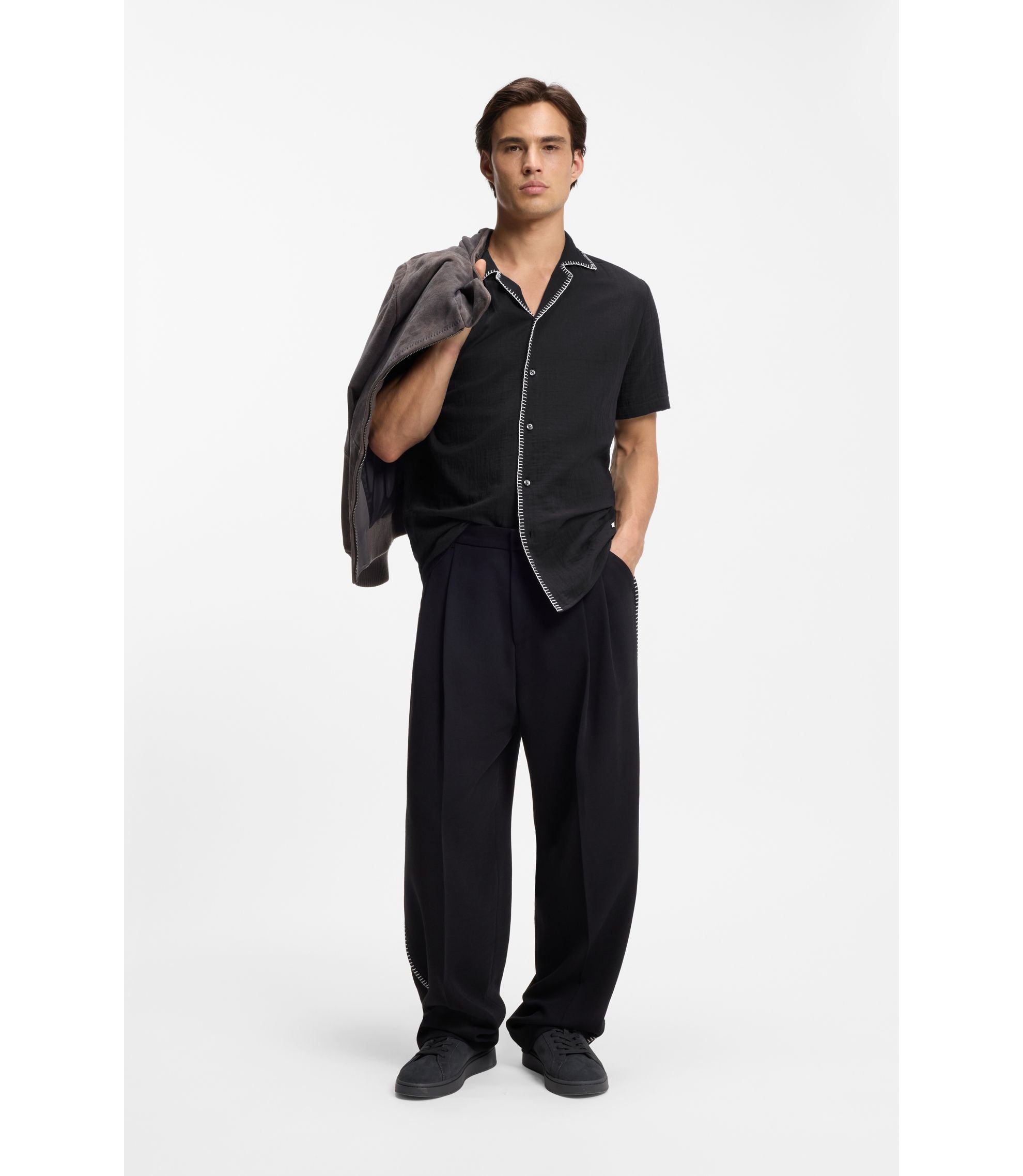 Hugo Relaxed Fit Shirt In Cotton Seersucker Black