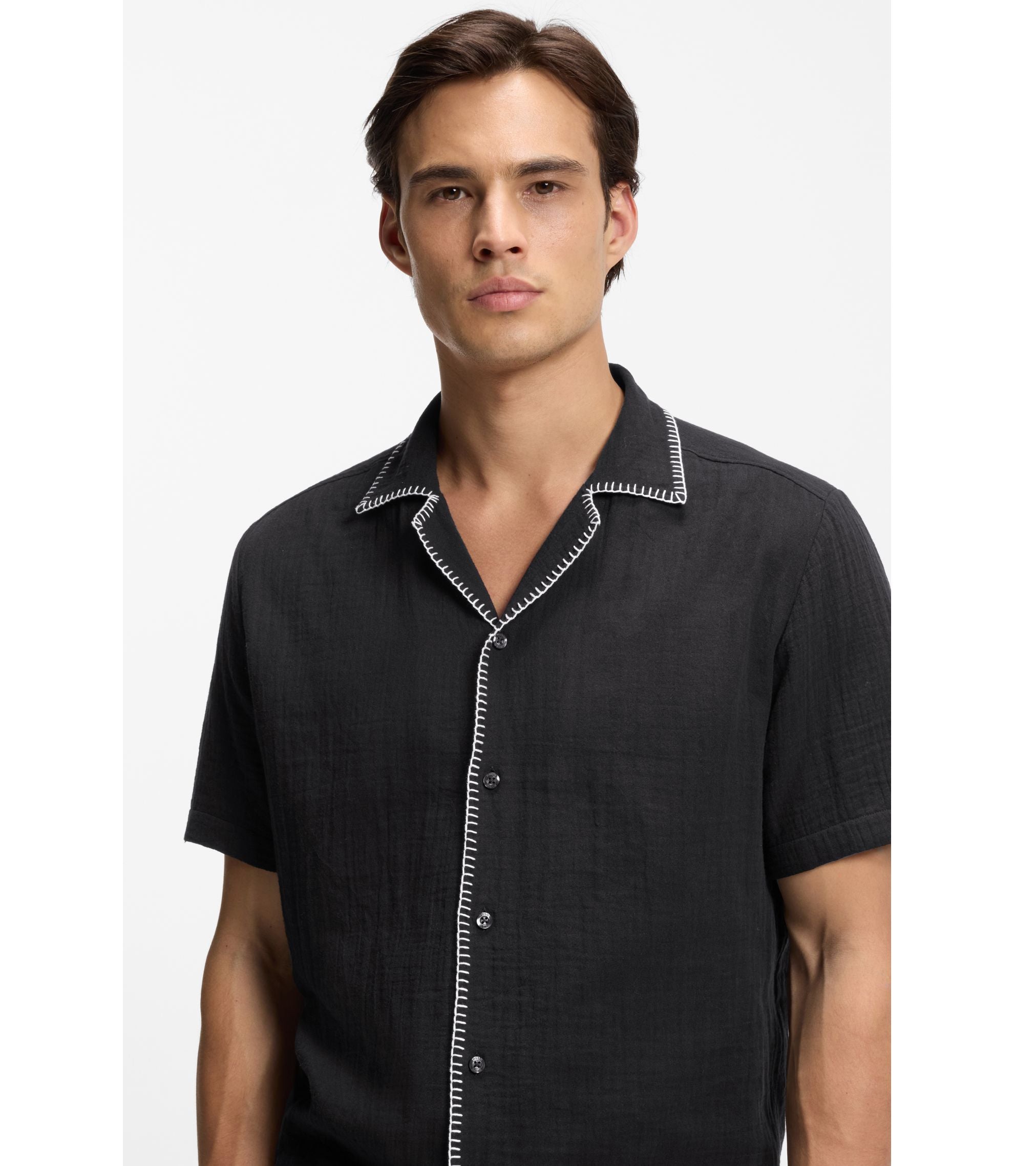 Hugo Relaxed Fit Shirt In Cotton Seersucker Black