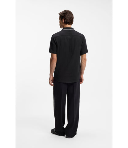 Hugo Relaxed Fit Shirt In Cotton Seersucker Black
