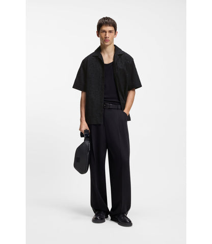 Hugo Oversize Fit Shirt In Broderie Anglaise Cotton Black