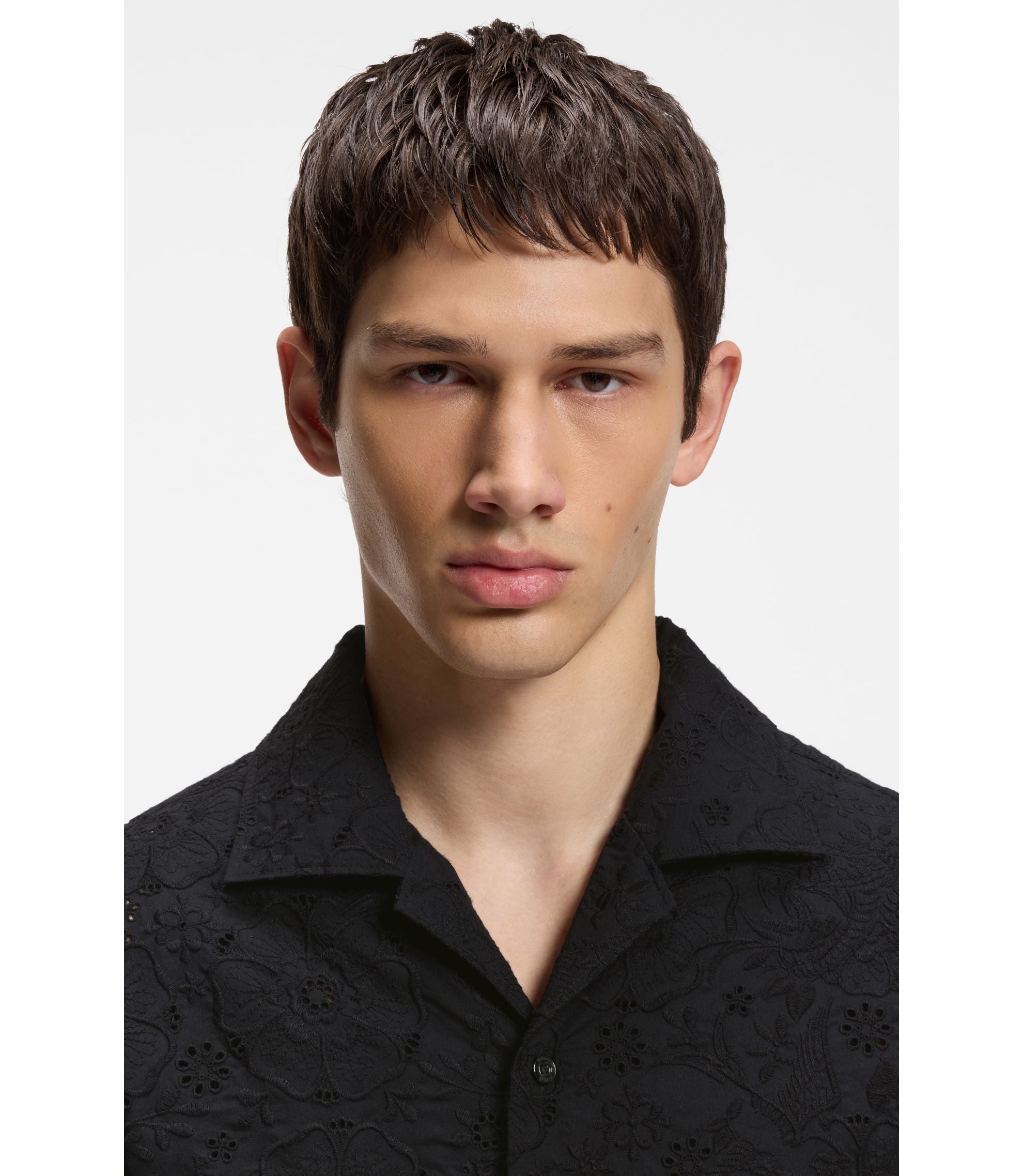 Hugo Oversize Fit Shirt In Broderie Anglaise Cotton Black