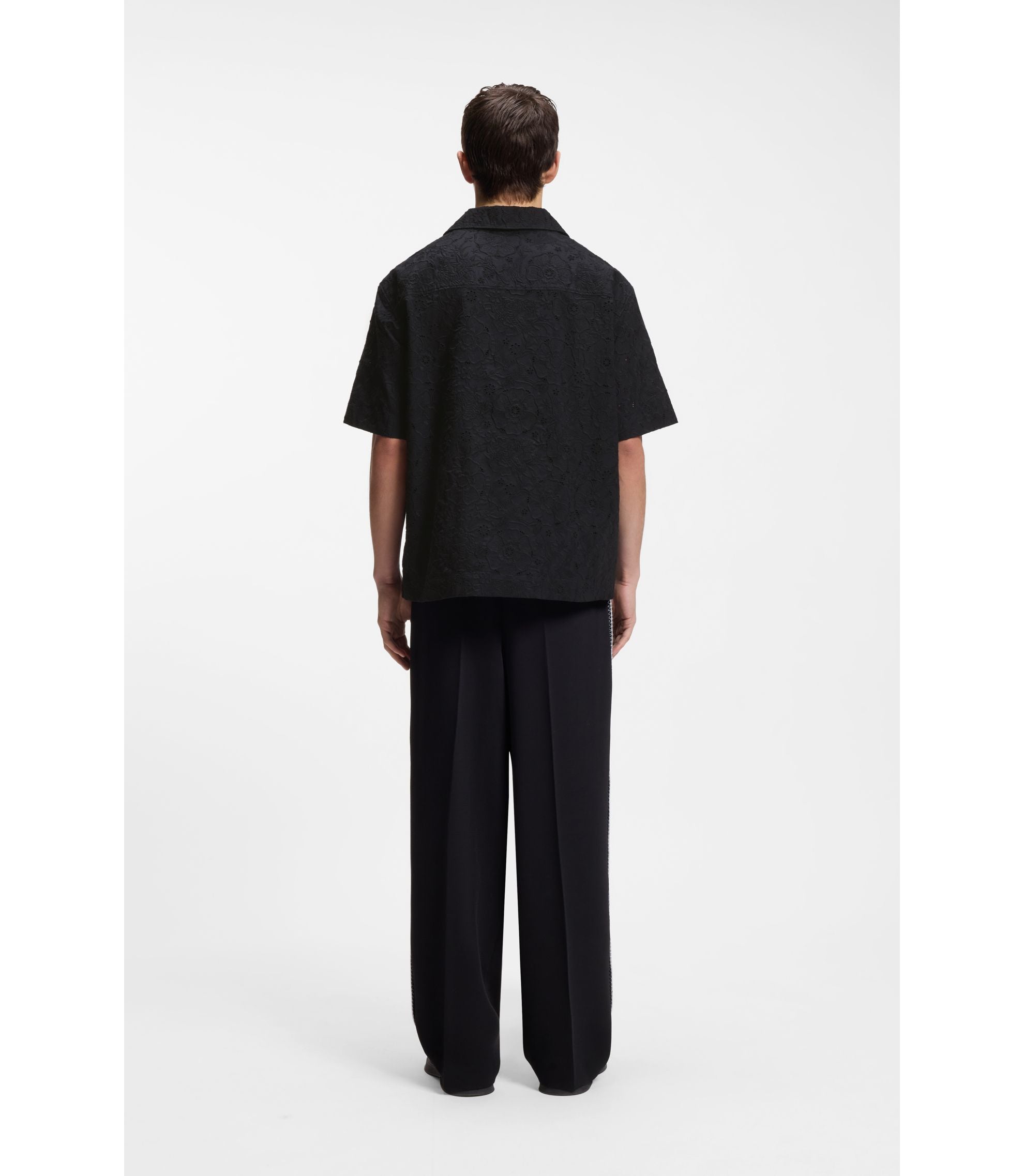 Hugo Oversize Fit Shirt In Broderie Anglaise Cotton Black