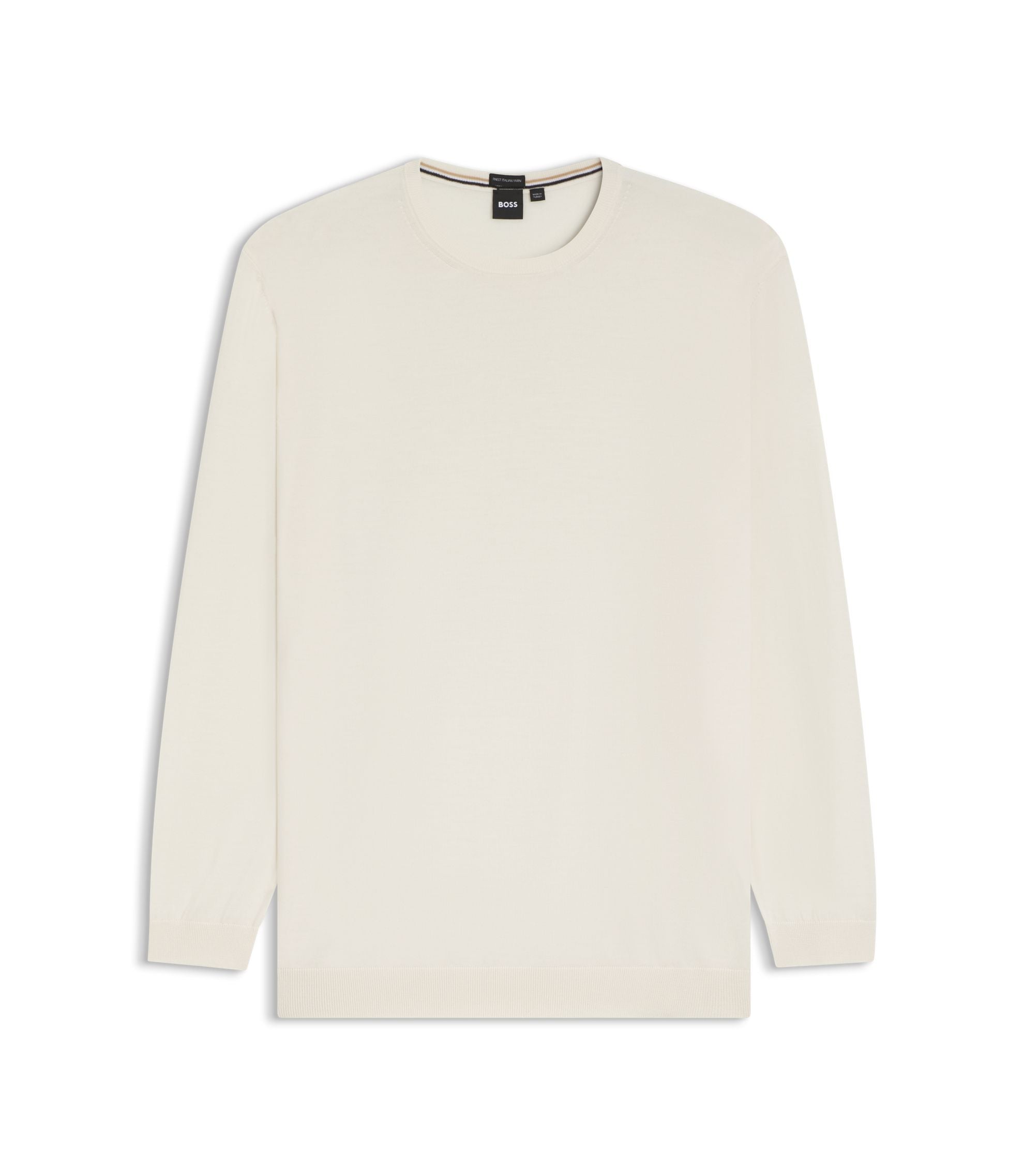 Boss Regular Fit Sweater In Virgin Wool White