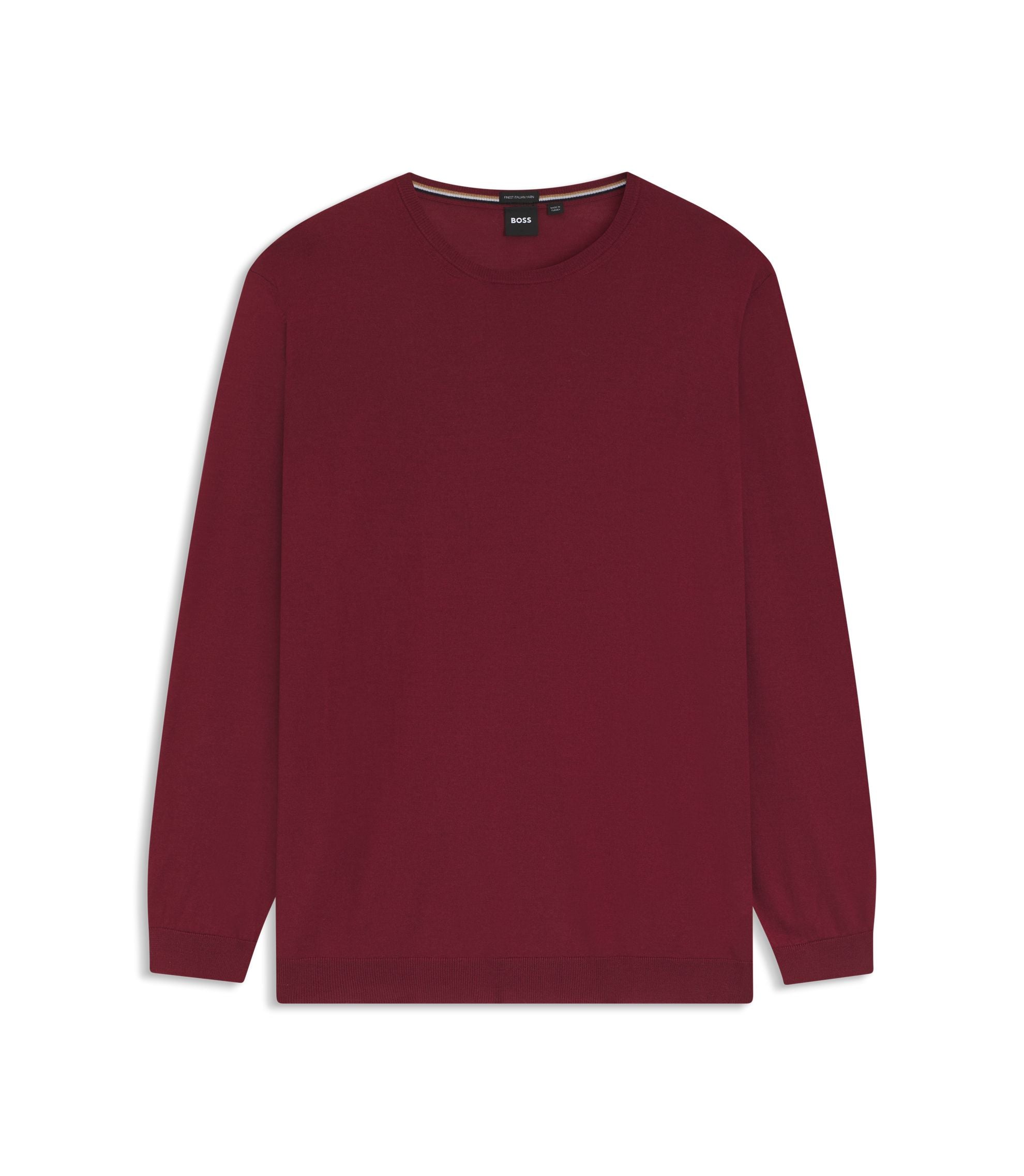 Boss Regular Fit Sweater In Virgin Wool Dark Red