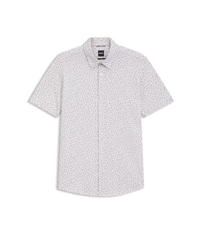 Boss Printed Slim Fit Shirt In Cotton Blend Jersey Light Beige