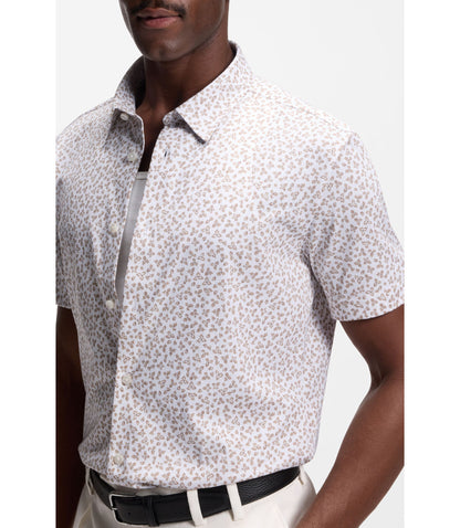 Boss Printed Slim Fit Shirt In Cotton Blend Jersey Light Beige