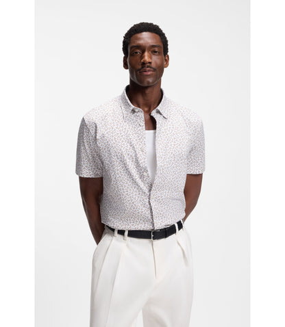 Boss Printed Slim Fit Shirt In Cotton Blend Jersey Light Beige