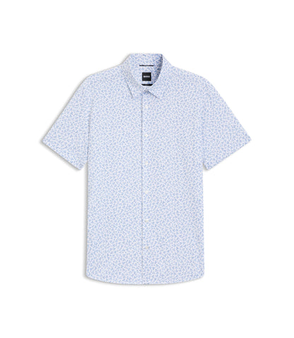 Boss Printed Slim Fit Shirt In Cotton Blend Jersey Light Blue
