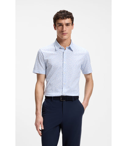 Boss Printed Slim Fit Shirt In Cotton Blend Jersey Light Blue