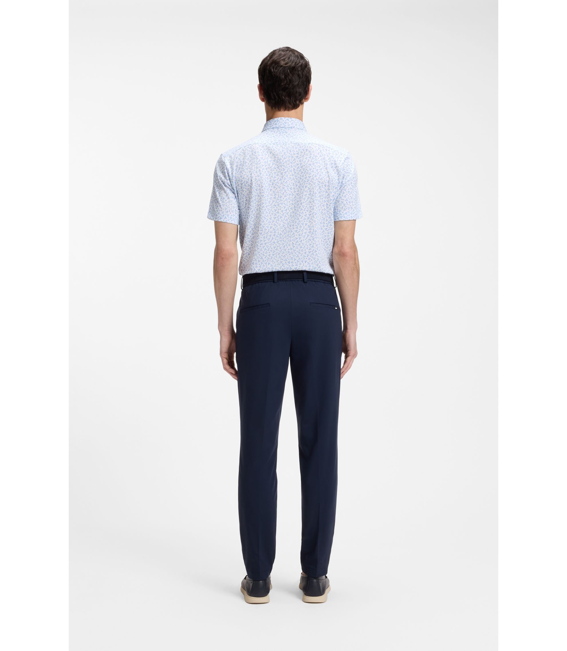 Boss Printed Slim Fit Shirt In Cotton Blend Jersey Light Blue