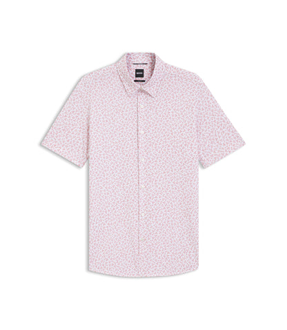 Boss Printed Slim Fit Shirt In Cotton Blend Jersey Light Pink
