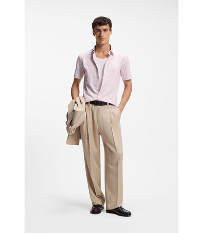 Boss Printed Slim Fit Shirt In Cotton Blend Jersey Light Pink