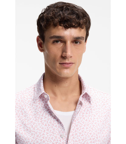 Boss Printed Slim Fit Shirt In Cotton Blend Jersey Light Pink