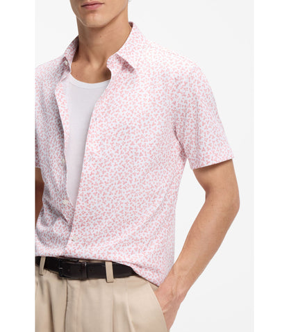 Boss Printed Slim Fit Shirt In Cotton Blend Jersey Light Pink