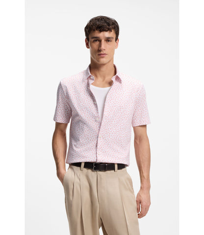 Boss Printed Slim Fit Shirt In Cotton Blend Jersey Light Pink