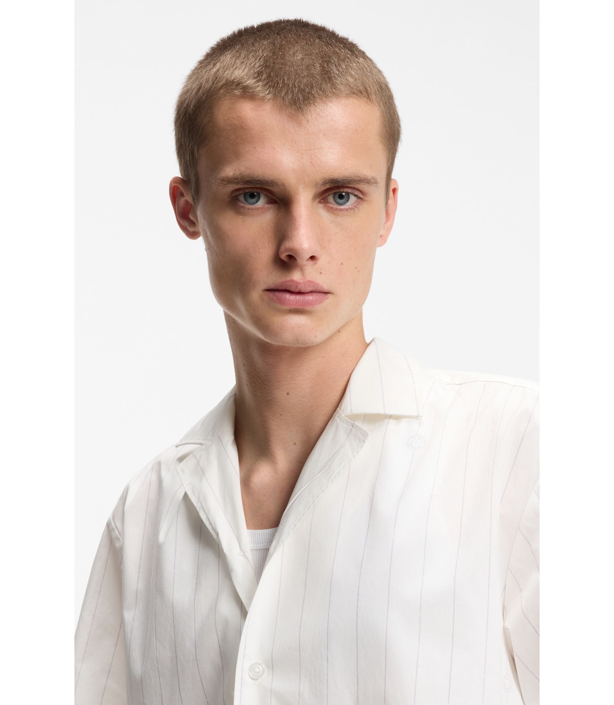 Hugo Printed Relaxed Fit Shirt In Cotton Poplin White