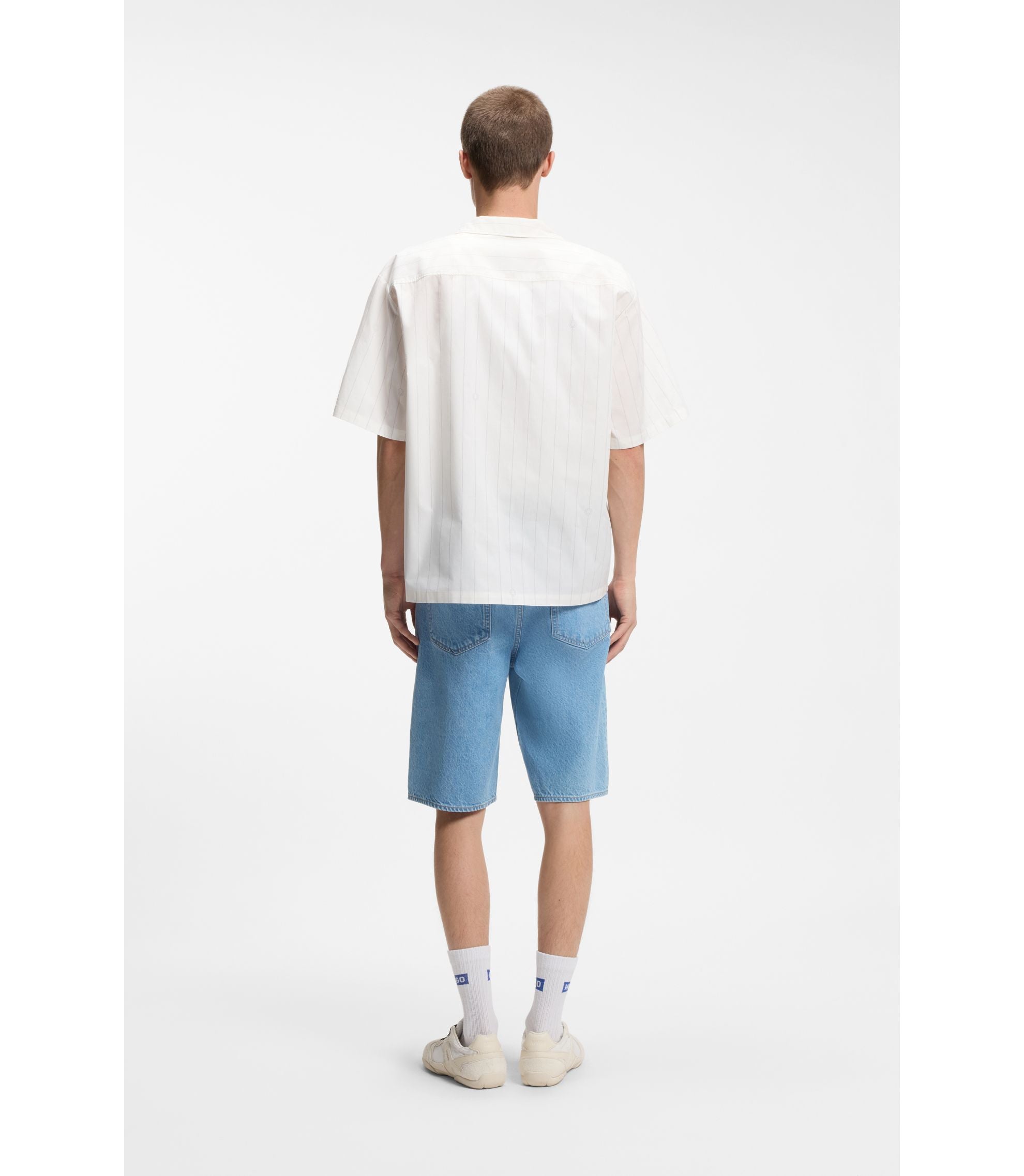Hugo Printed Relaxed Fit Shirt In Cotton Poplin White