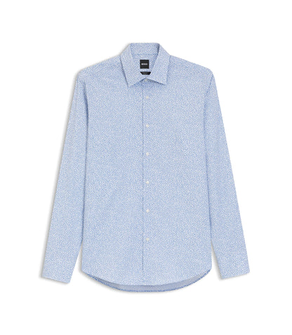 Boss Regular Fit Shirt In Printed Stretch Cotton Light Blue