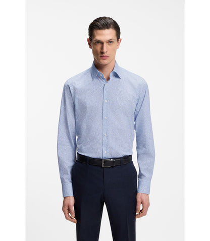 Boss Regular Fit Shirt In Printed Stretch Cotton Light Blue