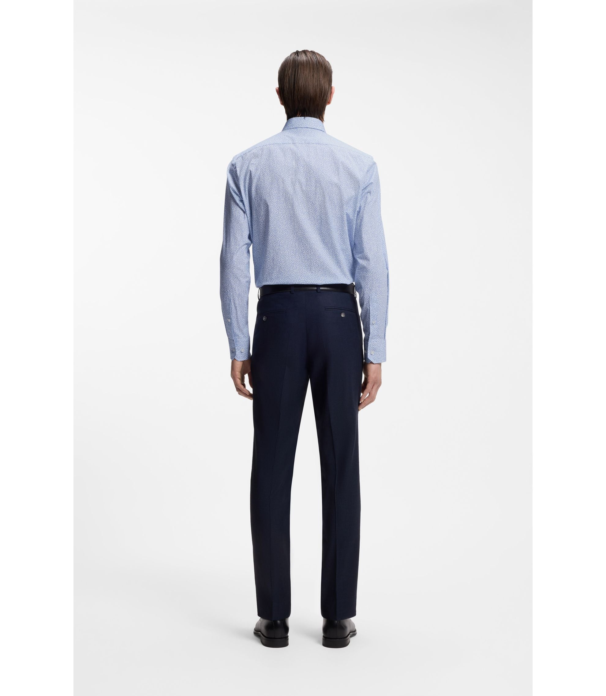 Boss Regular Fit Shirt In Printed Stretch Cotton Light Blue