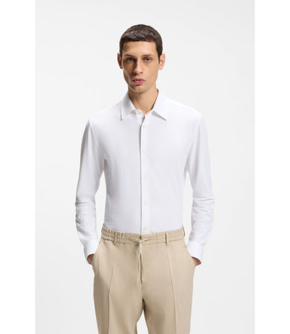 Boss Slim Fit Shirt In Italian Performance Stretch Seersucker White