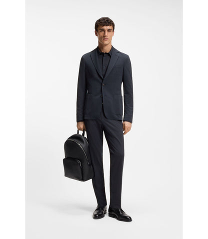 Boss Slim Fit Shirt In Italian Performance Stretch Seersucker Dark Blue