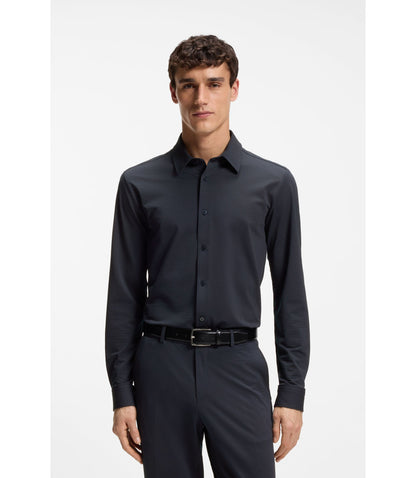Boss Slim Fit Shirt In Italian Performance Stretch Seersucker Dark Blue